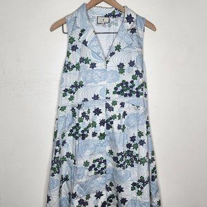 NWT Tuckernuck Provence Breeze Sleeveless Royal Shirt Dress Floral Blue sz L